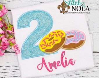 Girls Donut Birthday Shirt, Personalized Applique