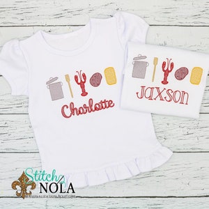 Crawfish Boil Sketch Set, Crawfish Boil Shirt, Vintage Crawfish Embroidery