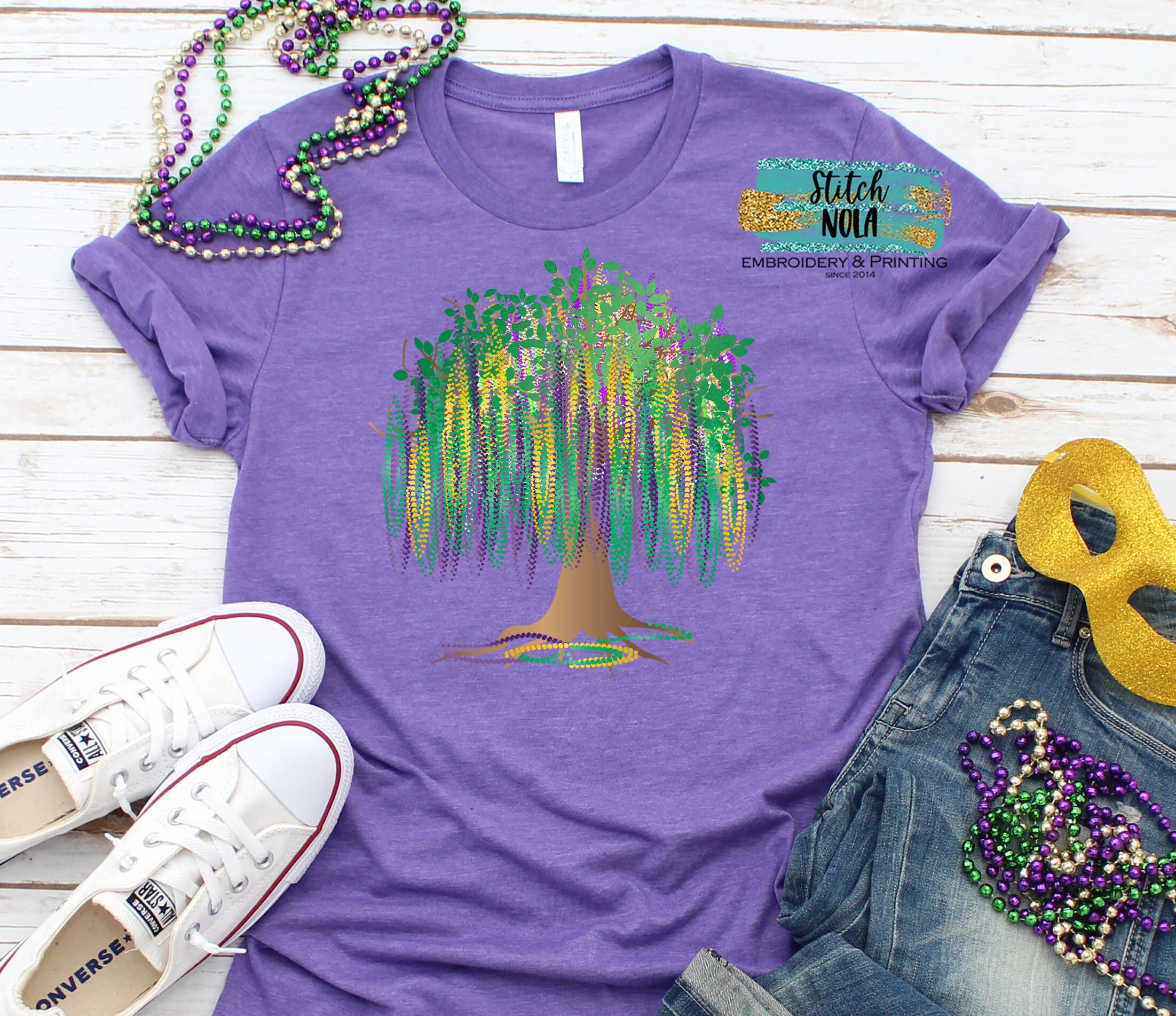 Mardi Gras Bead Tree Printed Tee - Etsy