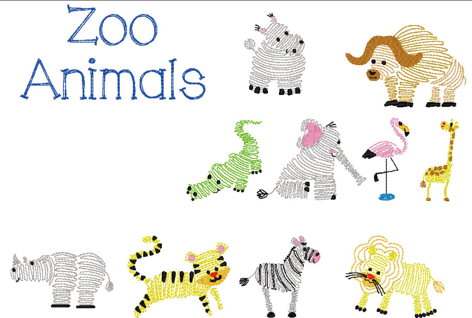 Zoo Animals Scribble Zoo Animals Vintage Stitch Zoo Animal Etsy