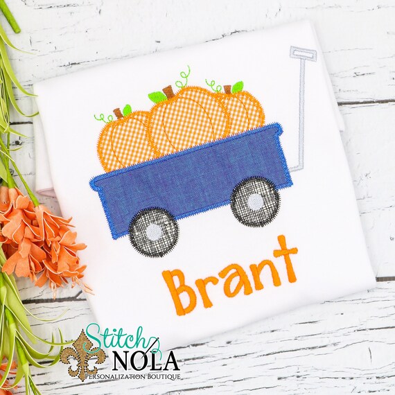 Pumpkin Wagon Applique, Pumpkin Applique, Boy Pumpkin Applique, Fall Applique, Pumpkin Patch Outfit, Wagon Applique