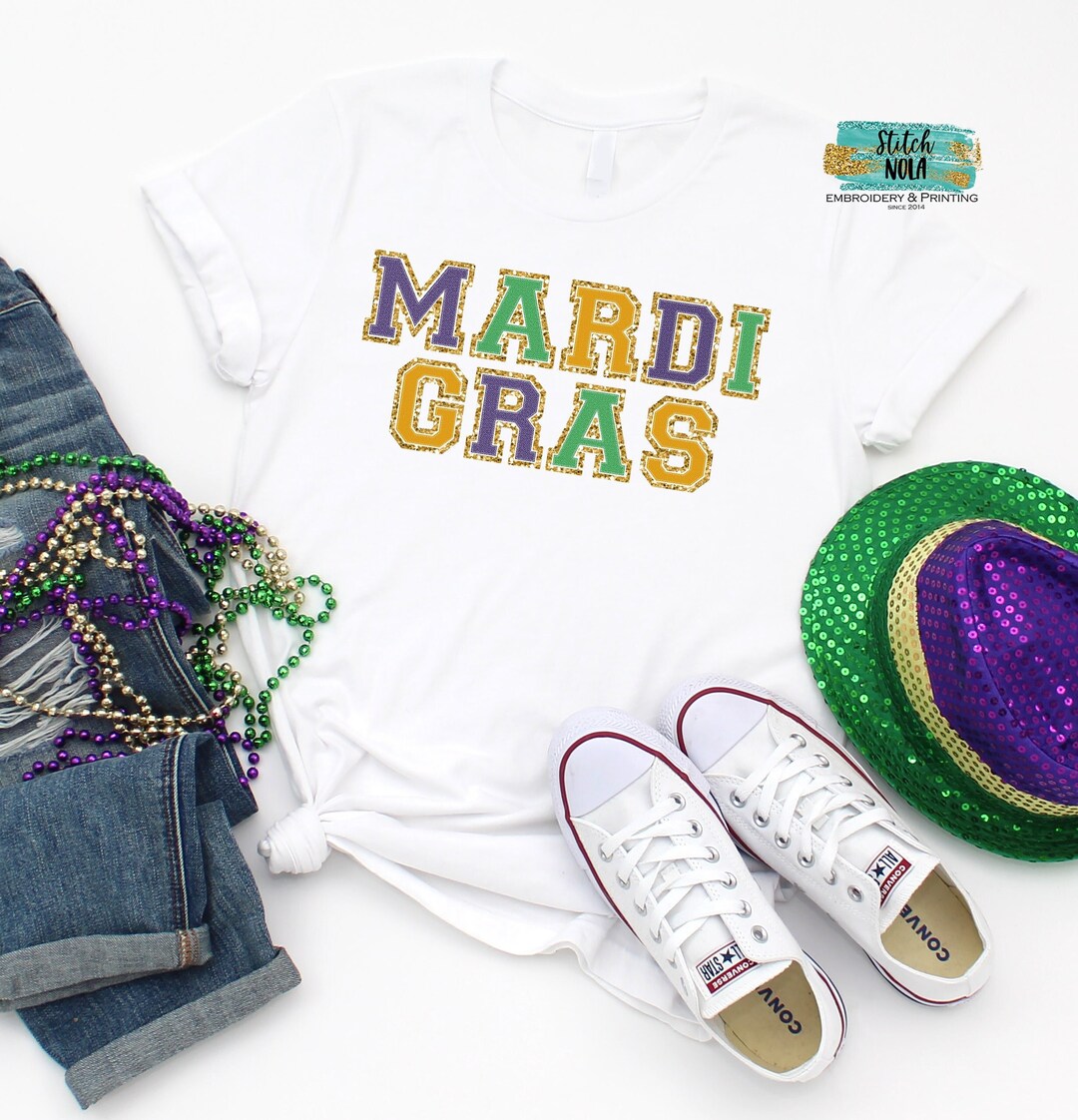 Mardi Gras Double Varsity Letters Printed Tee FAUX GLITTER - Etsy