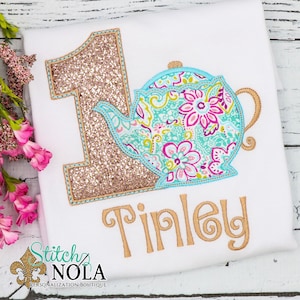 Tea Birthday Shirt, Tea Pot Birthday,Little Tea Pot Birthday, Tea Pot Applique, Tea for Two Shirt, Tea Cups, Tea Party Birthday