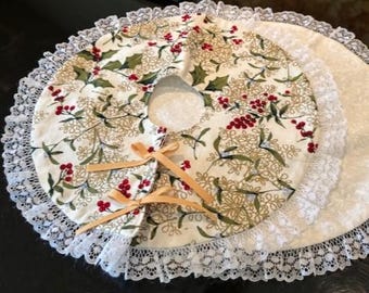 Christmas 12 inch diameter lace trimmed Tree Skirts