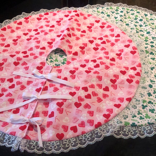 Valentine's/St. Patrick's Day  18 inch Reversible Tree Skirts - Handmade for Tabletop trees