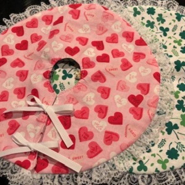 Valentine's/St. Patrick's Day  8 inch & 10 inch Reversible Tree Skirts - Handmade for Tabletop trees