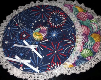 Patriotic 12"  diameter circular reversible Tree Skirts for Tabletop trees