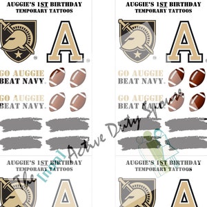 Ensemble personnalisé de 3 x 5 po. de 4 tatouages temporaires West Point - Eye Black, USMA, football, Go Army Beat Navy, sous licence, hayon, cadeaux, bas