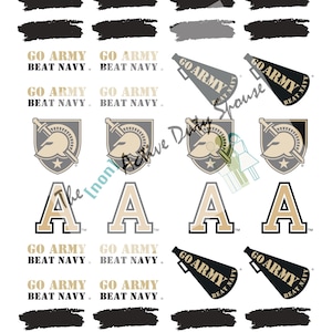 Tatuajes temporales USMA West Point, ropa deportiva del ejército, BlackJack the Mule, Go Army Beat Navy, Eye Black, megáfono, deportes universitarios