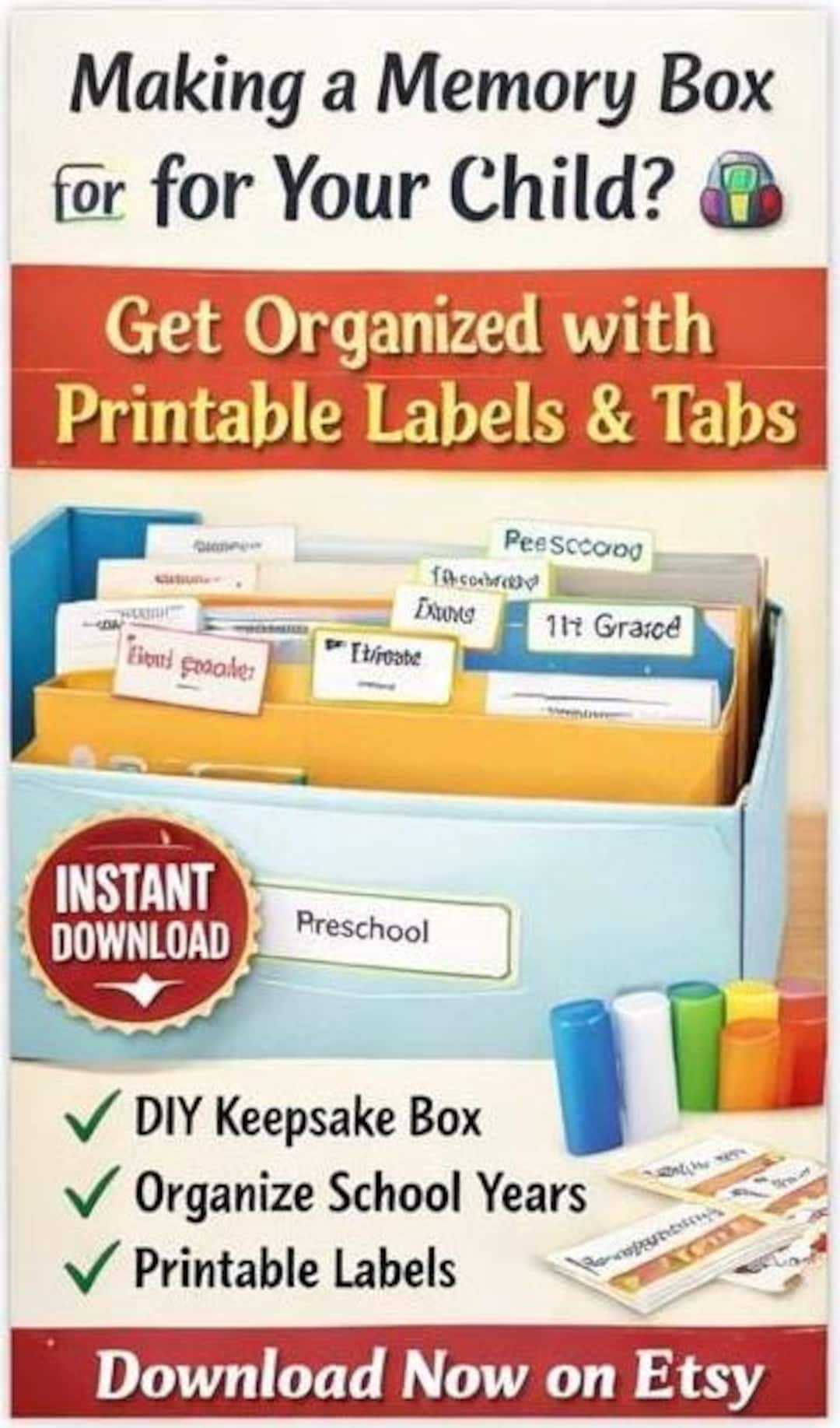 Memory Box Labels Printable Tabs | Kids School Keepsake Binder ...