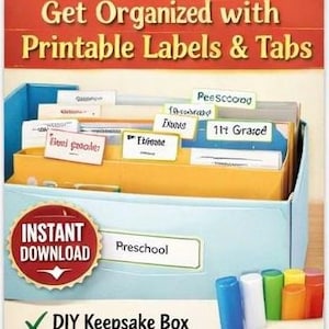 Memory Box Labels Printable Tabs | Kids School Keepsake Binder Organizer | DIY File Folder Labels | Milestone Tote Tabs PDF Instant Download