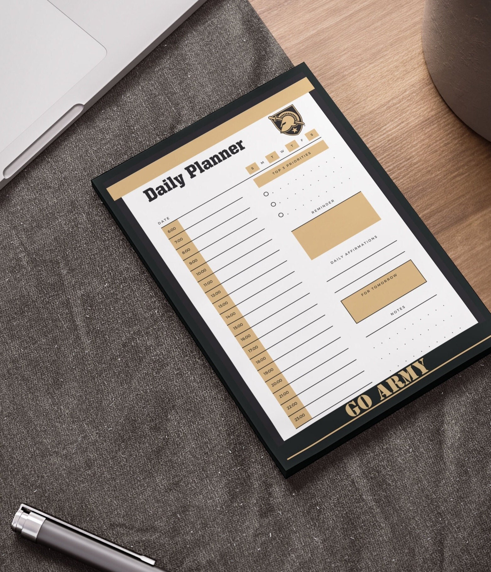 USMA West Point ARMY Daily Planner to-do list Post-it® Note Pads, notebook, scheduling organization, black and gold, cadet gift, stationary