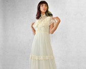 Gunne Sax Style Cream Lace Maxi - a 1970 39 s sleeveless wedding dress with wide, capelet neckline