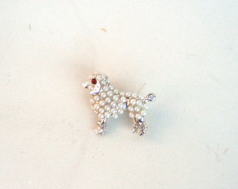 ON SALE: Darling Mid-Century Mini Faux-Pearl and Ruby Poodle Brooch