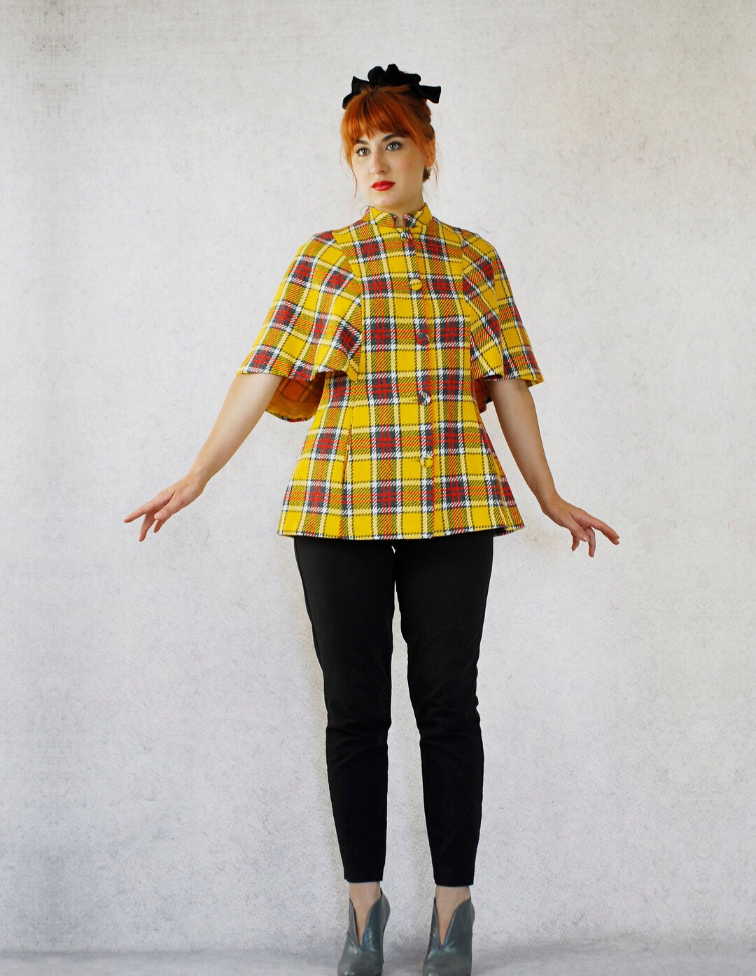 The Golden Mod Capelet A Plaid Short-sleeved Overcoat With - Etsy