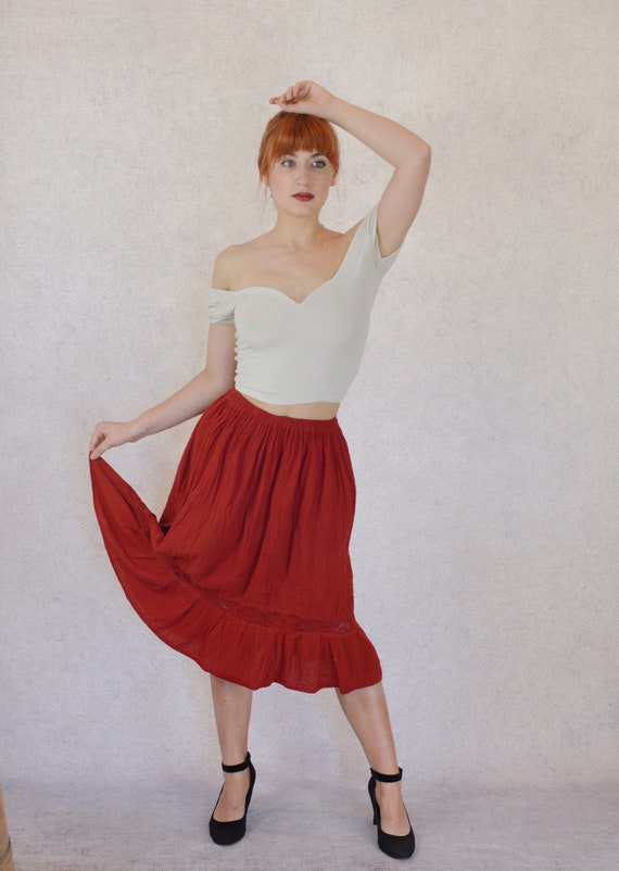 1970s Cherry Red Midi Skirt