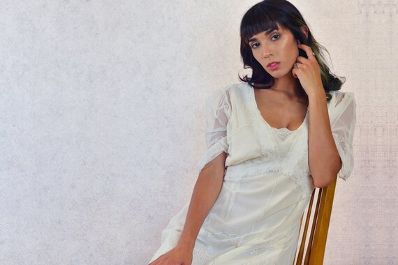 Edwardian Style Two Layer White Dress - a 1990's d