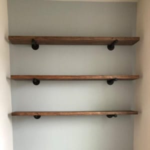 Industrial Pipe Shelves | Choose Length & Depth - Industrial Rustic Wood Shelves Floating Shelf farmhouse décor Living Room Bathroom Kitchen