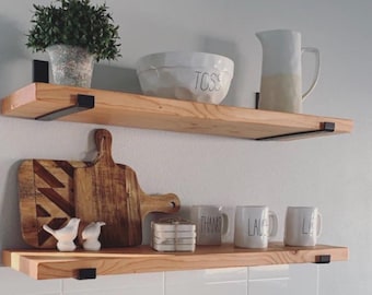 Floating Shelves -Choose Your Length, Depth, and Color -CUSTOM SHELVES -Solid Wood Shelf -Rustic Wood Shelving -J Bracket Hardware Included!