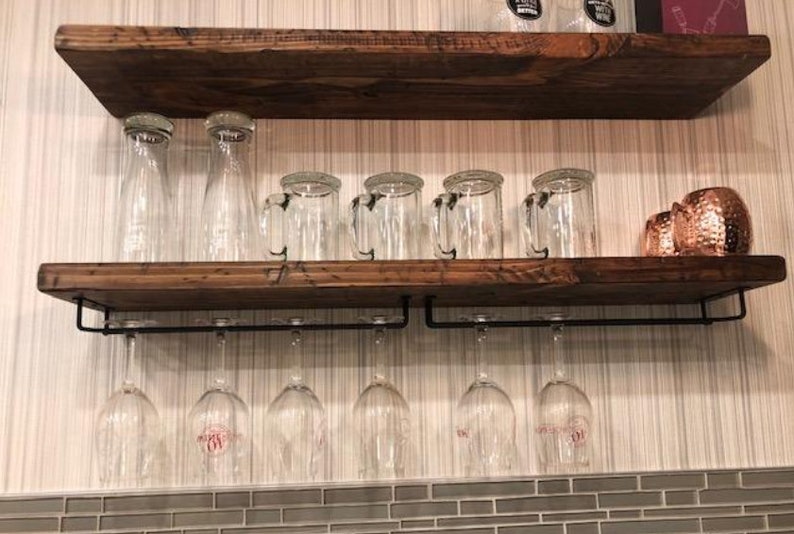 Floating Shelf Wine Rack Wall Mounted Shelf & Hanging Etsy