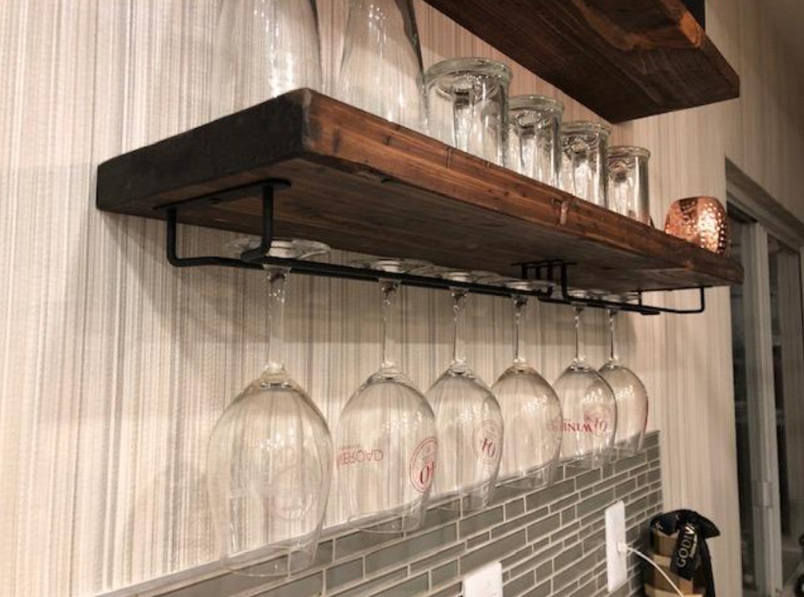 Floating Shelf Wine Rack Wall Mounted Shelf & Hanging Etsy