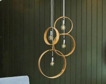 Wooden Chandelier with 4 Pendant Lights | Handmade Pendants.