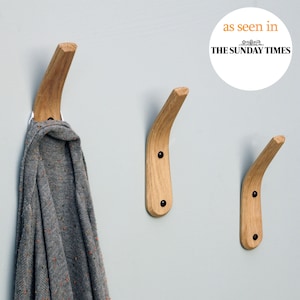 Decorative wooden coat hooks | Oak door hook or towel pegs | Modern decor for wall
