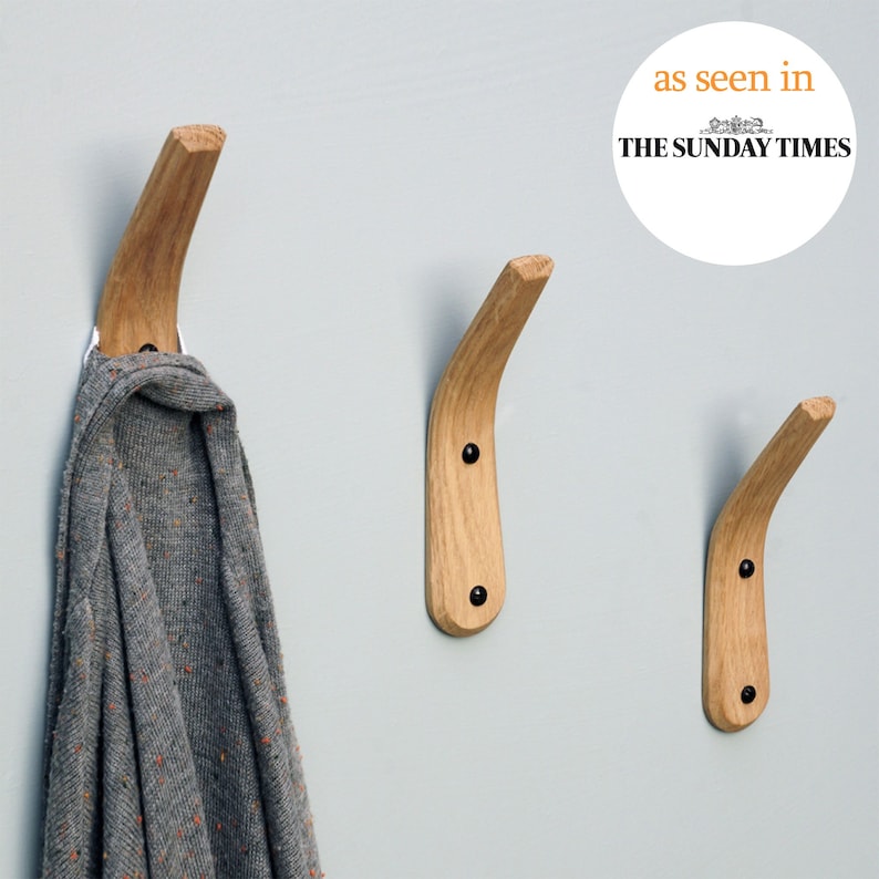 Coat Hook, Towel Hook, Wood Towel Hook, Oak Hook, Handmade Hooks, minimalist hook image 1