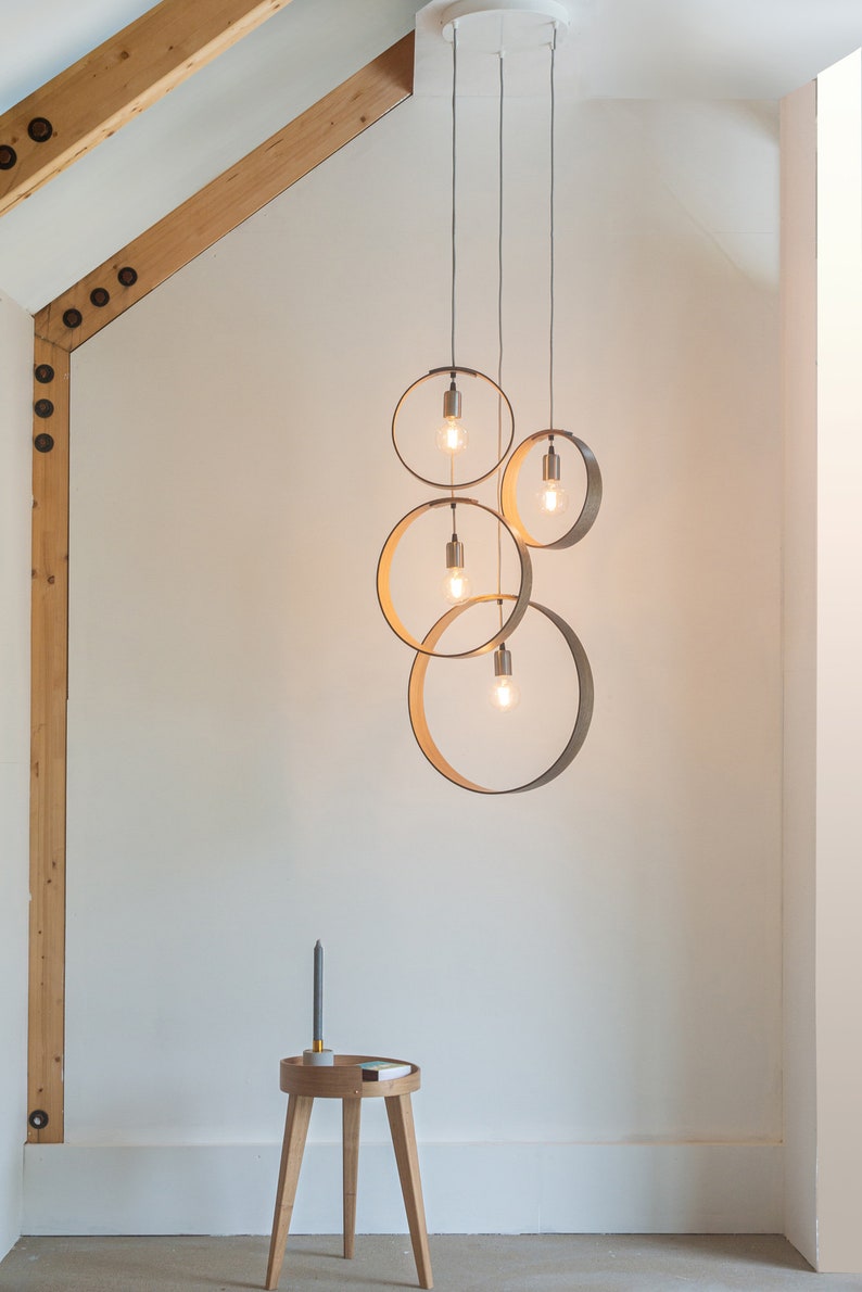 Wooden Chandelier with 4 Pendant Lights Handmade Pendants. image 4