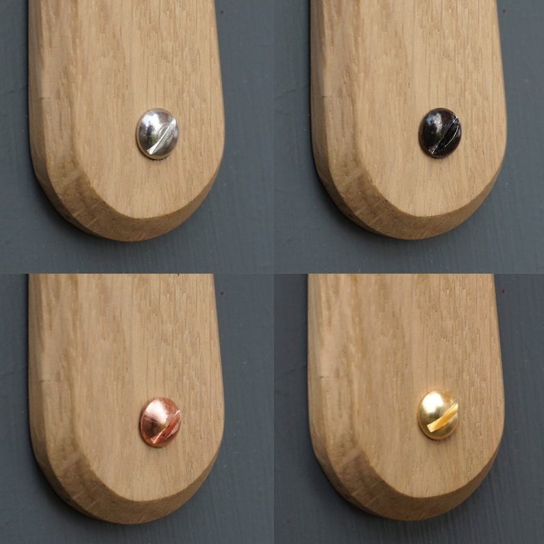 Oak towel hook screw finishes.