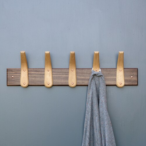 Wood Coat Rack Handmade English Oak Coat Hooks With Walnut Etsy