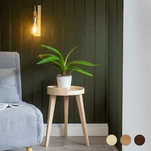 Round wooden bed side table | Small Oak end table for living room | Walnut nightstand | Small coffee table | Plant stand