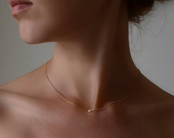 Dainty necklace, Tiny gold one pearl necklace, Single pearl gold necklace, Gold Dot Necklace, One pearl gold chain necklace