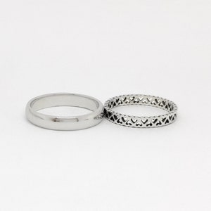 Contrasty silver wedding bands, floral wedding band, Sterling silver wedding bands
