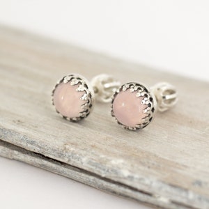 Sterling Silver Rose Quartz Stud Earrings - 7mm