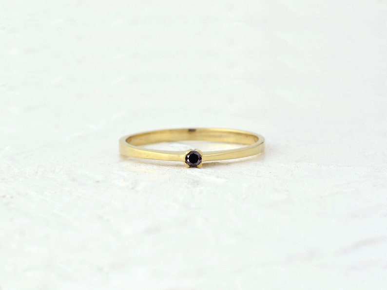 Engagement black diamond solid gold soliter classic ring,promise rose gold black diamond white gold ring, engagement pink gold ring image 6