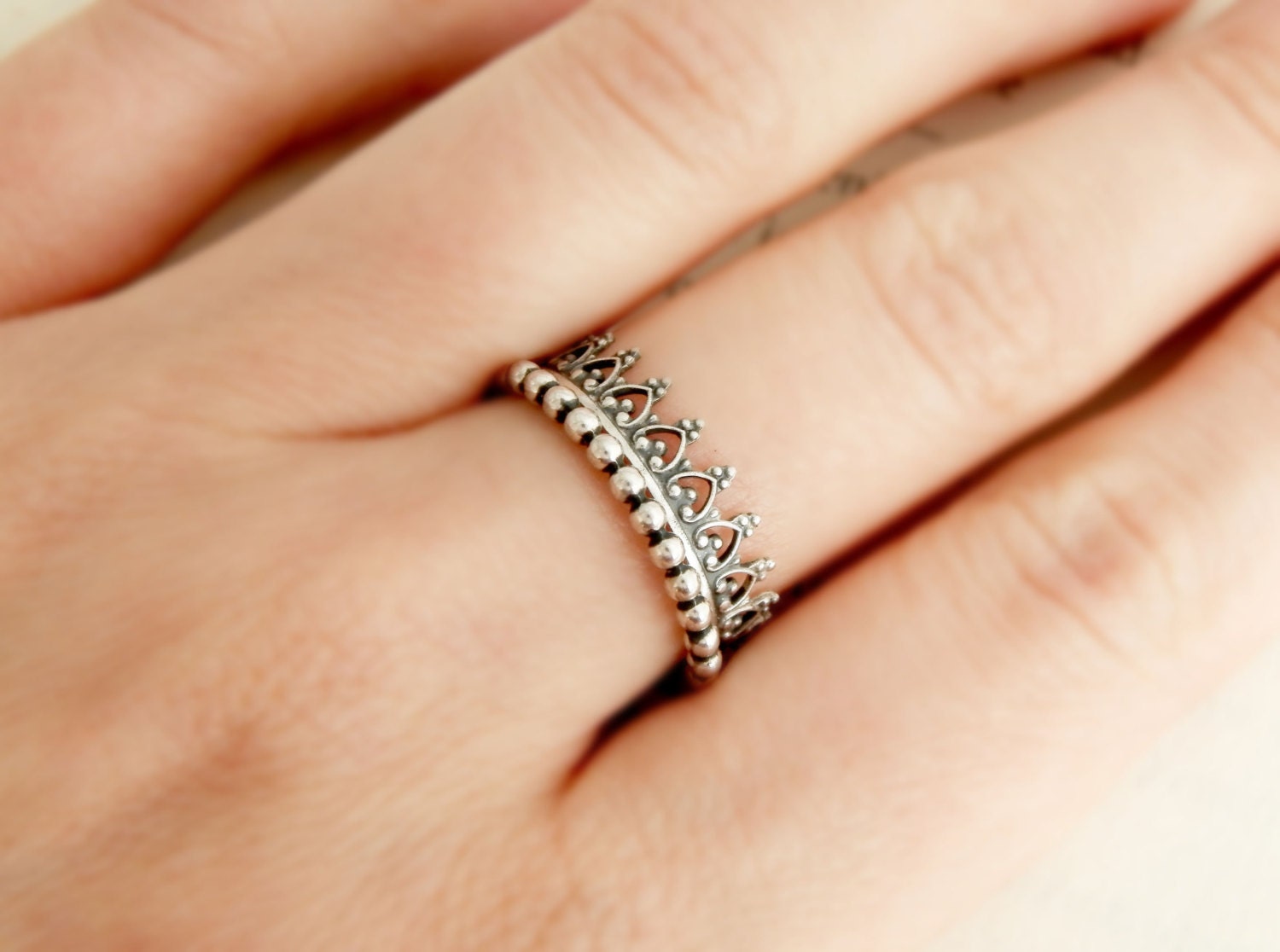 Set of Rings Princess Rings Crown Ring Stack Silver Rings Stackable Silver Rings Double Silver Ring