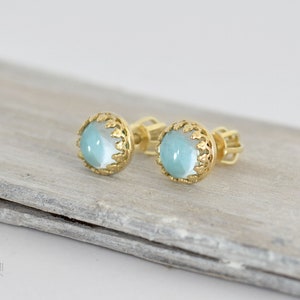 Blautopas Ohrstecker, Topas Ohrstecker massiv Gold, Weißgold Blautopas Ohrstecker, Roségold Blautopas Ohrstecker