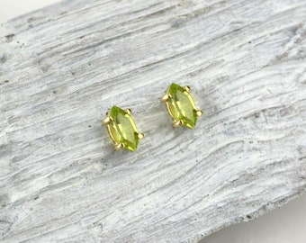 Gold studs olivine, gold peridot stud earrings, chryzolite gold studs, green gem studs