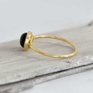14k solid gold black onyx ring, statement gold black gem ring, black gem gold ring image 3