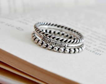 Silver triple ring, Set of 3 sterling silver ring, silver stackable rings, set of rings, stack rings