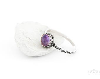Silver ring Little Violette with Amethyst, silver amethyst ring, silver ring amethyst, floral silver amethyst ring