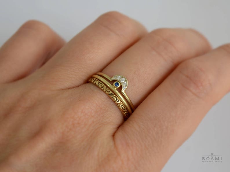 Stacking solid gold half moon rings gold stack half moon rings sapphire stack ring, gold rings set