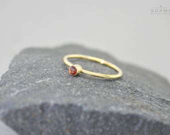 Delicate gold ruby stacking ring, statement gold red gem ring, stackable red sapphire gold ring