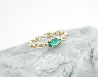 Solid 14k gold emerald ring, white gold emerald ring , emerald gold ring, rose gold emerald ring