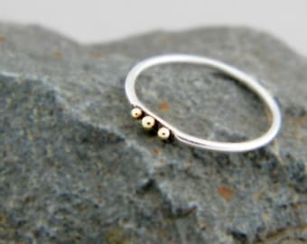 Sterling Silver Ring with Three 14k Gold Dots