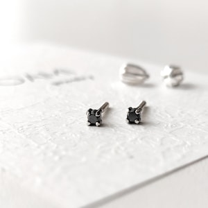 925 sterling silver black stud earrings, black diamond minimalist earrings