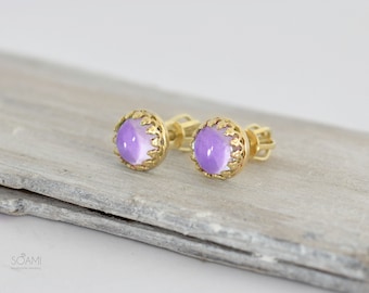 Puces d'oreilles en améthyste en or massif 14 carats : boucles d'oreilles brésiliennes en pierres précieuses