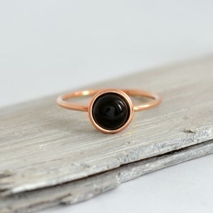 14k solid gold black onyx ring, statement gold black gem ring, black gem gold ring image 6