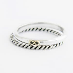 Oxidized Sterling Silver Infinity Ring Set: Stackable Gold Accent Rings